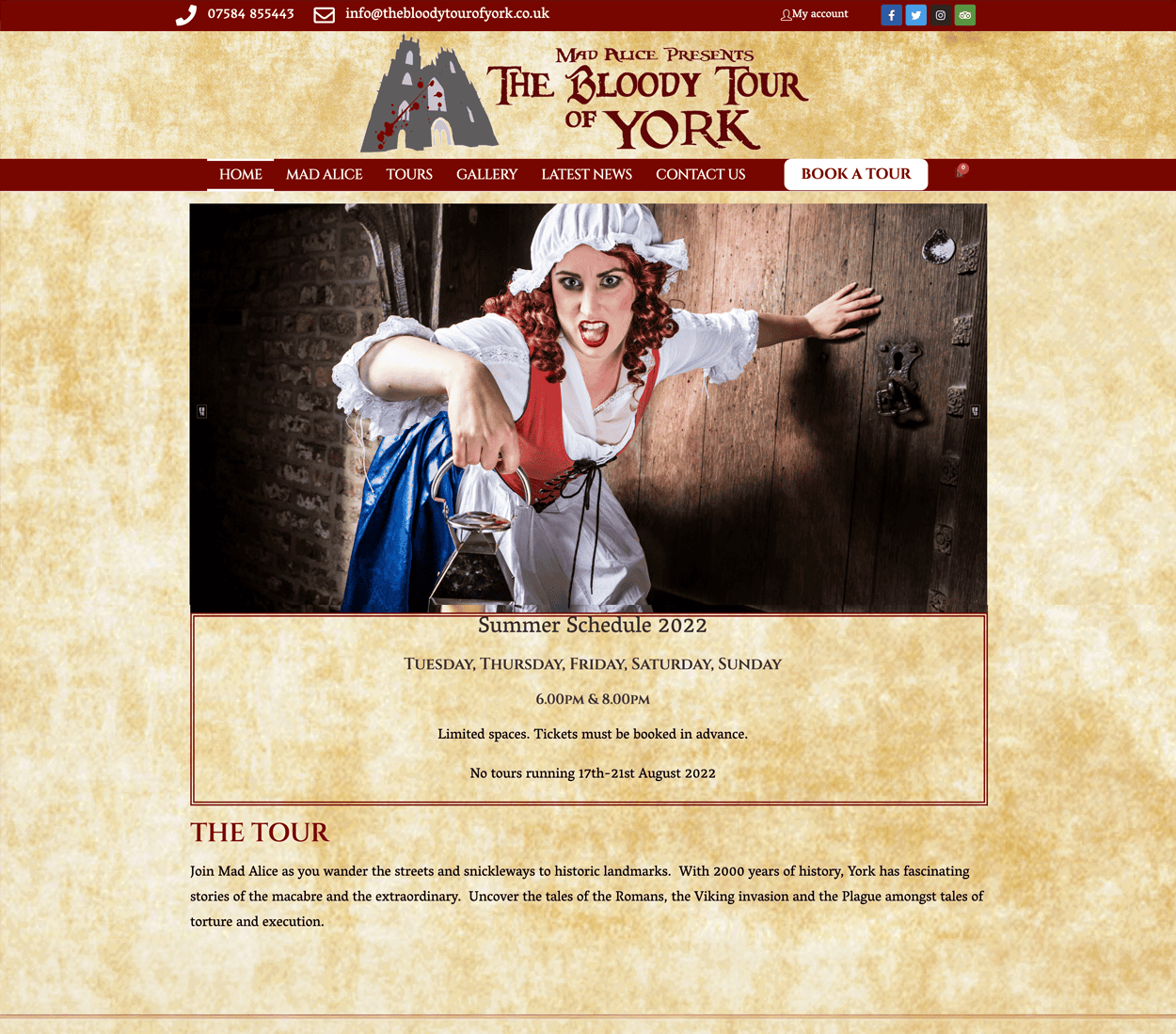 The old Bloody Tour of York website