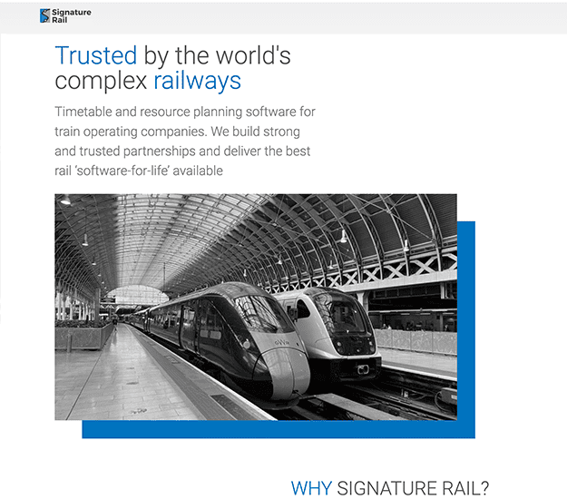 The old Signature Rail website